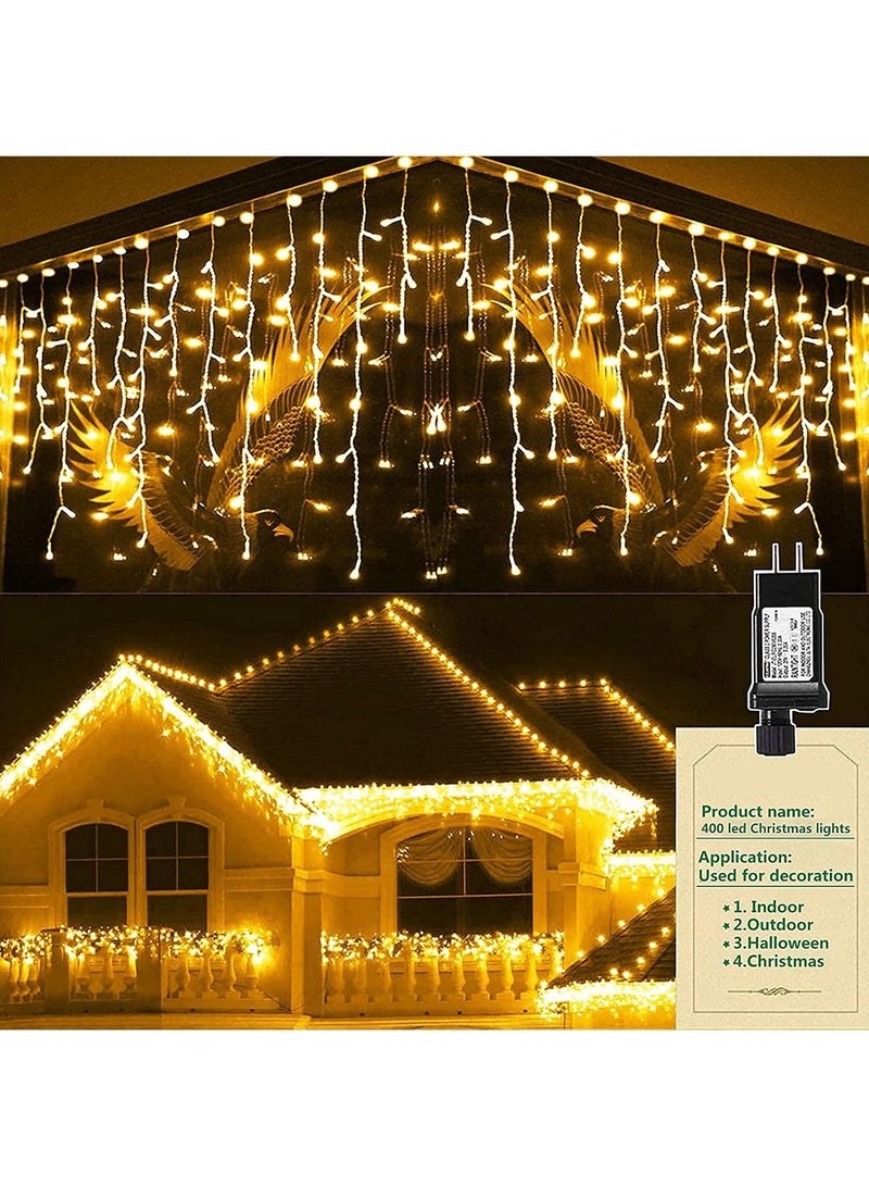 YOUGE Lights Outdoor Decorations 400 LED 33ft 8 Modes Curtain Fairy String Light with 75 Drops, Clear Wire LED String Light Indoor Decor for Wedding Party Decorations Warm White - Image 1